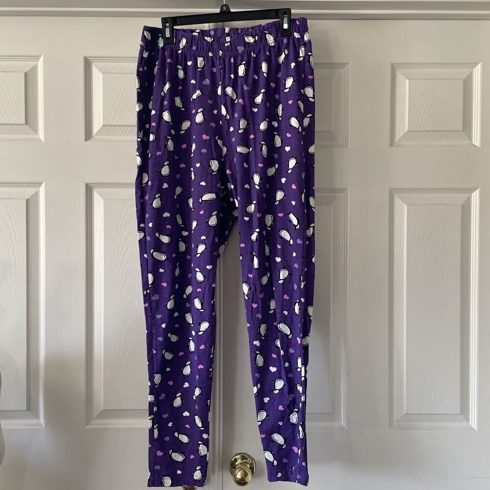 Dreams Co Womensโ Pajama Pants Size L 18/20 Penguins Hearts Purple Birds Pull On